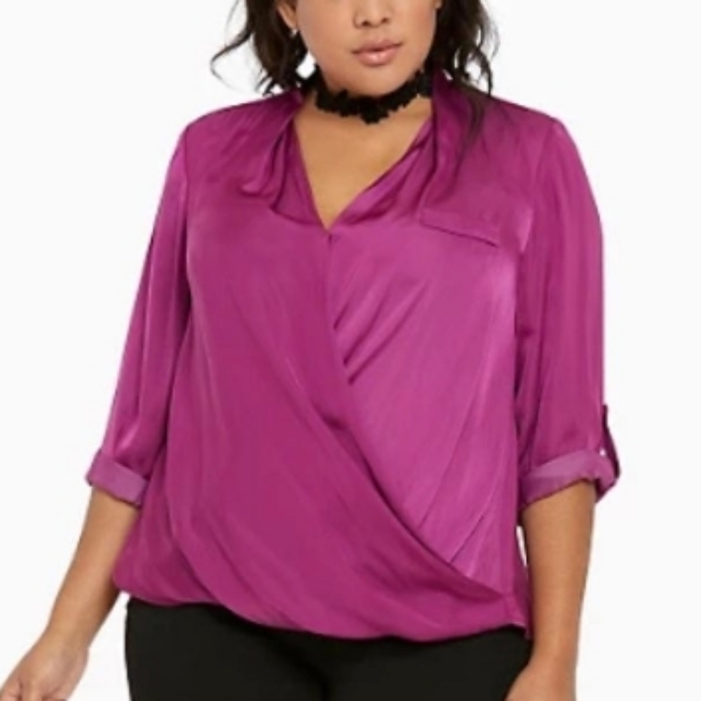 Torrid Hollyhock Holiday Party Satin Surplice Blouse Sz 3